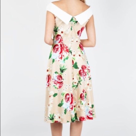 💐Voodoo Vixen Lillian Floral Swing Dress Beige - Picture 2 of 10